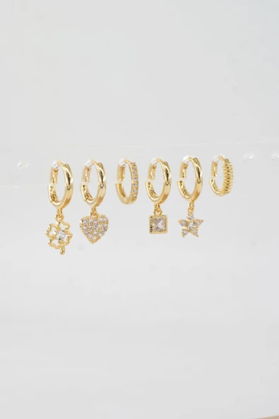 Kadın Vip Seri Özel Tasarım Baget Zirkon Taşlı 6'lı Küpe Seti - Resim 2