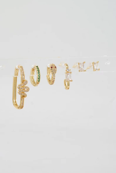 Kadın Vip Seri Özel Tasarım Baget Zirkon Taşlı 6'lı Küpe Seti - Resim 2