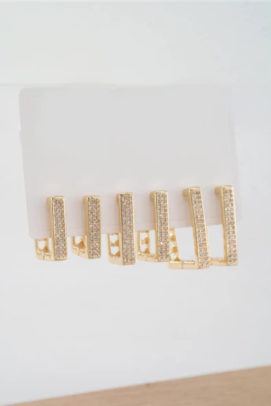 Kadın Vip Seri Özel Tasarım Baget Zirkon Taşlı 6'lı Küpe Set ürün görseli