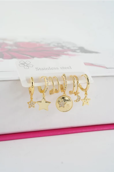 Kadın Vip Seri Özel Tasarım Baget Zirkon Taşlı 6'lı Küpe Seti ürün görseli