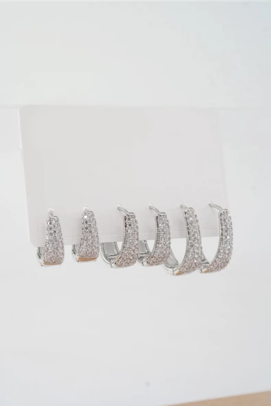 Kadın Vip Seri Özel Tasarım Baget Zirkon Taşlı 6'lı Küpe Set ürün görseli