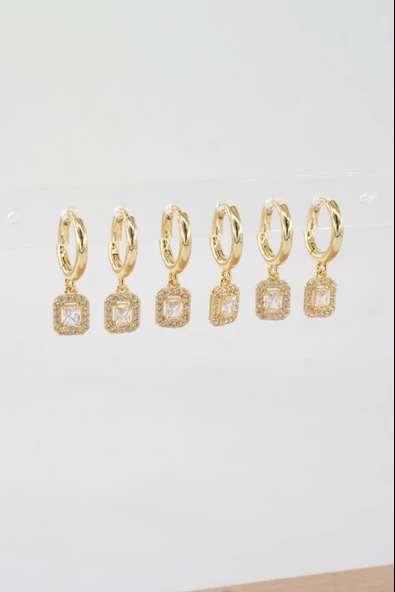 Kadın Vip Seri Özel Tasarım Baget Zirkon Taşlı 6'lı Küpe Seti - Resim 2