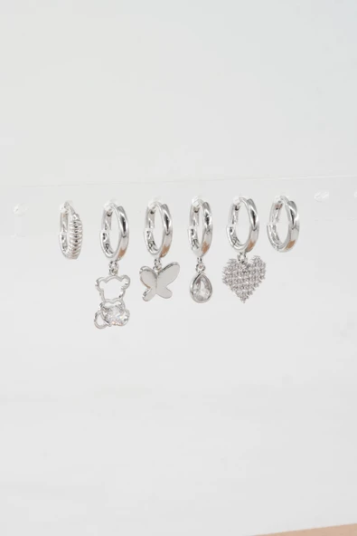 Kadın Vip Seri Özel Tasarım Baget Zirkon Taşlı 6'lı Küpe Seti - Resim 2