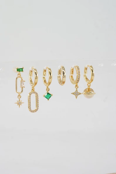 Kadın Vip Seri Özel Tasarım Baget Zirkon Taşlı 6'lı Küpe Seti - Resim 2