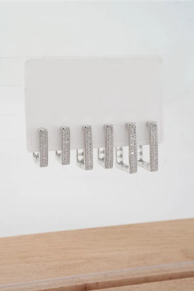 Kadın Vip Seri Özel Tasarım Baget Zirkon Taşlı 6'lı Küpe Set - Resim 2