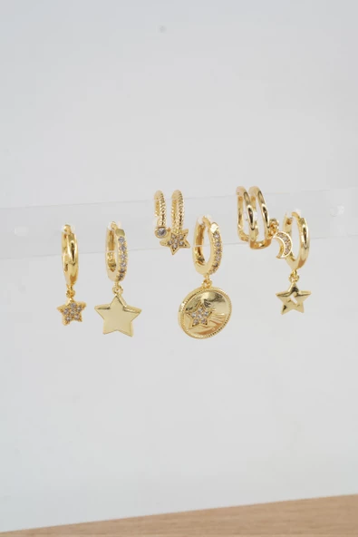 Kadın Vip Seri Özel Tasarım Baget Zirkon Taşlı 6'lı Küpe Seti - Resim 2