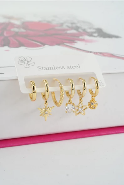 Kadın Vip Seri Özel Tasarım Baget Zirkon Taşlı 6'lı Küpe Seti ürün görseli