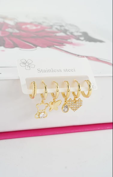 Kadın Vip Seri Özel Tasarım Baget Zirkon Taşlı 6'lı Küpe Seti