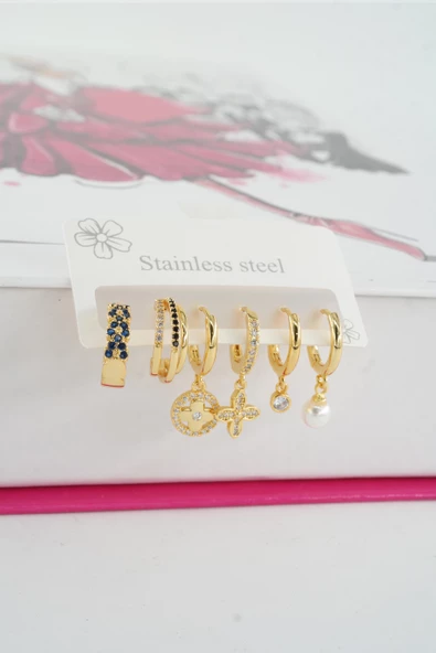 Kadın Vip Seri Özel Tasarım Baget Zirkon Taşlı 6'lı Küpe Seti ürün görseli