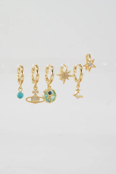 Kadın Vip Seri Özel Tasarım Baget Zirkon Taşlı 6'lı Küpe Seti - 2