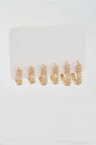 Kadın Vip Seri Özel Tasarım Baget Zirkon Taşlı 6'lı Küpe Set - 2