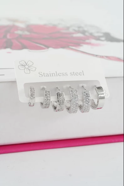 Kadın Vip Seri Özel Tasarım Baget Zirkon Taşlı 6'lı Küpe Seti ürün görseli