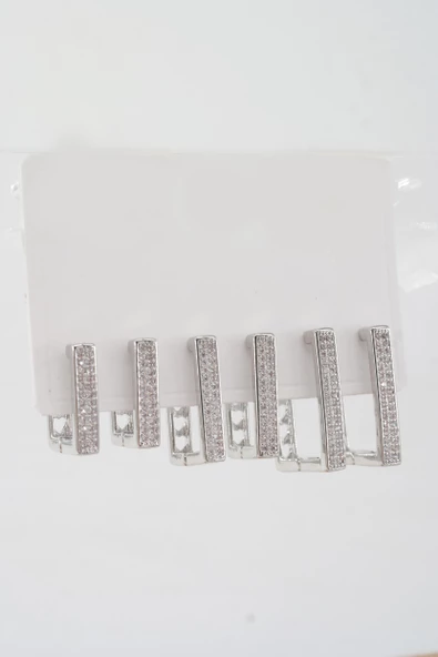 Kadın Vip Seri Özel Tasarım Baget Zirkon Taşlı 6'lı Küpe Set ürün görseli