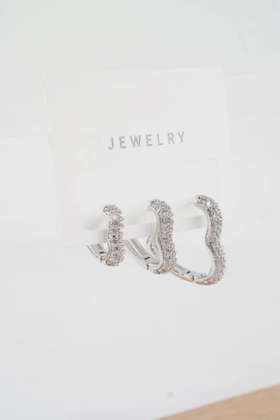 Kadın Vip Seri Özel Tasarım Baget Zirkon Taşlı 3'lü Küpe Seti ürün görseli