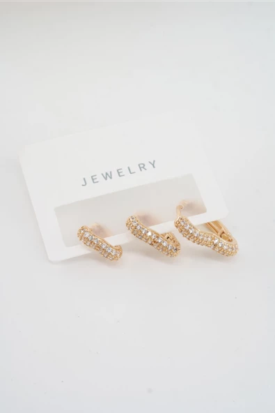 Kadın Vip Seri Özel Tasarım Baget Zirkon Taşlı 3'lü Küpe Seti - 3