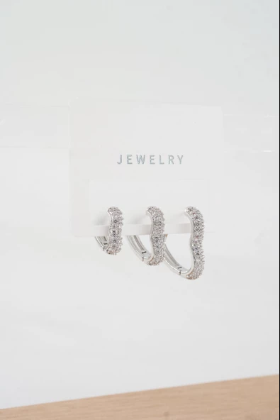 Kadın Vip Seri Özel Tasarım Baget Zirkon Taşlı 3'lü Küpe Seti - Resim 2