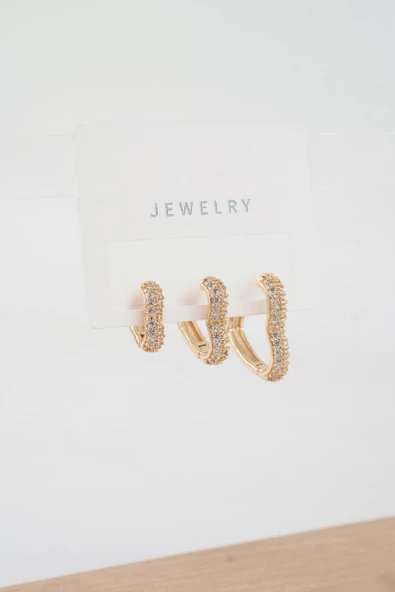 Kadın Vip Seri Özel Tasarım Baget Zirkon Taşlı 3'lü Küpe Seti - 2