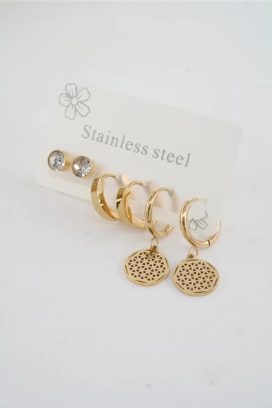 Kadın 316 L Paslanmaz Çelik Kararmaz  6'lı Küpe Seti ürün görseli