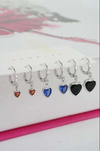 Kadın Vip Ser Kalp Model 6'lı Küpe Seti - Resim 3