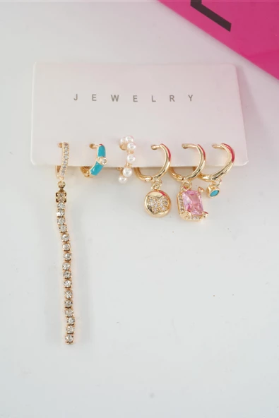 Kadın Vip Seri Özel Tasarım Baget Zirkon Taşlı 6'lı Küpe Seti - Resim 2