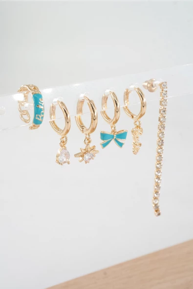 Kadın Vip Seri Özel Tasarım Baget Zirkon Taşlı 6'lı Küpe Seti