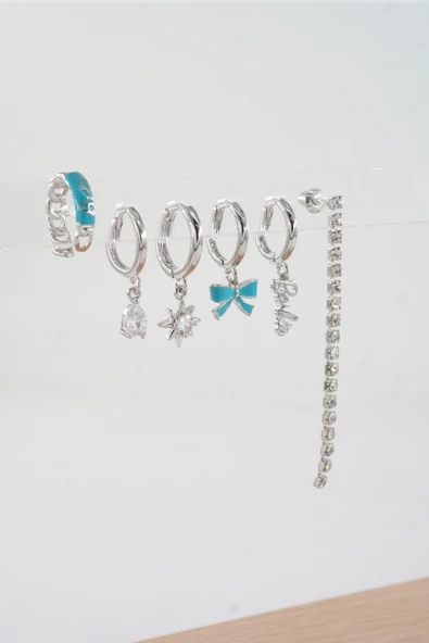 Kadın Vip Seri Özel Tasarım Baget Zirkon Taşlı 6'lı Küpe Seti