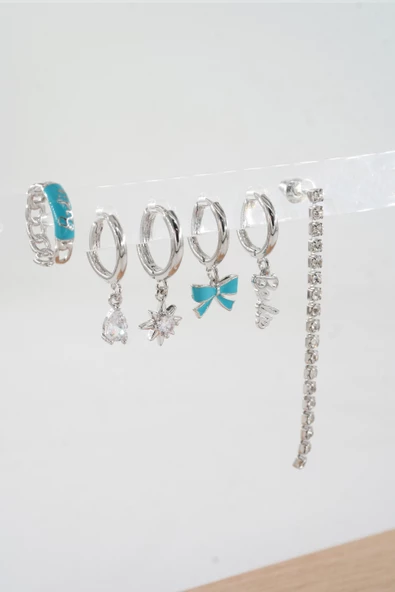 Kadın Vip Seri Özel Tasarım Baget Zirkon Taşlı 6'lı Küpe Seti - 2