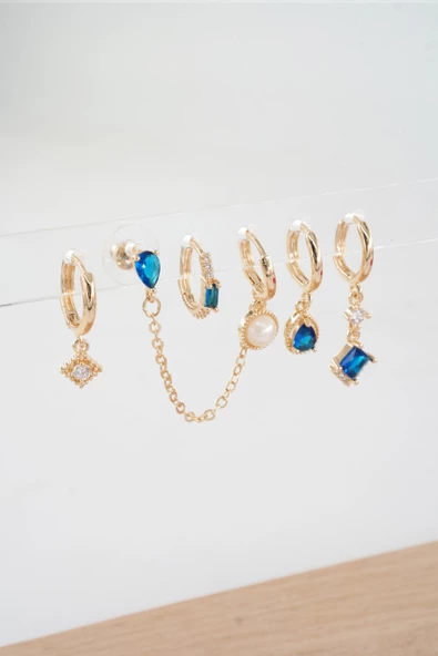 Kadın Vip Seri Özel Tasarım Baget Zirkon Taşlı 6'lı Küpe Seti - Resim 2