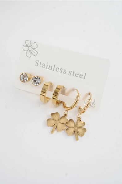 Kadın 316 L Paslanmaz Çelik Kararmaz  6'lı Küpe Seti