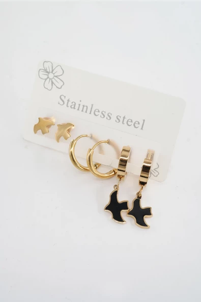 Kadın 316 L Paslanmaz Çelik Kararmaz  6'lı Küpe Seti ürün görseli