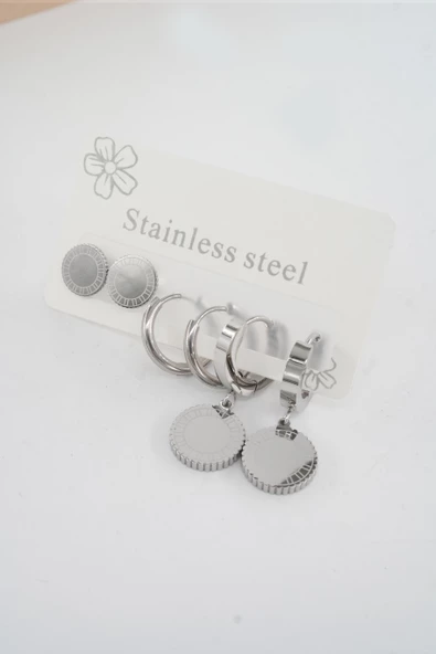 Kadın 316 L Paslanmaz Çelik Kararmaz  6'lı Küpe Seti ürün görseli