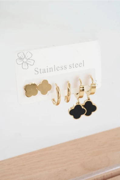 Kadın 316 L Paslanmaz Çelik Kararmaz  6'lı Küpe Seti - Resim 2