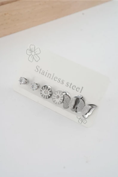 Kadın 316 L Paslanmaz Çelik Kararmaz  6'lı Küpe Seti ürün görseli