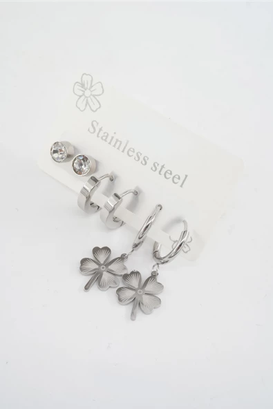 Kadın 316 L Paslanmaz Çelik Kararmaz  6'lı Küpe Seti ürün görseli