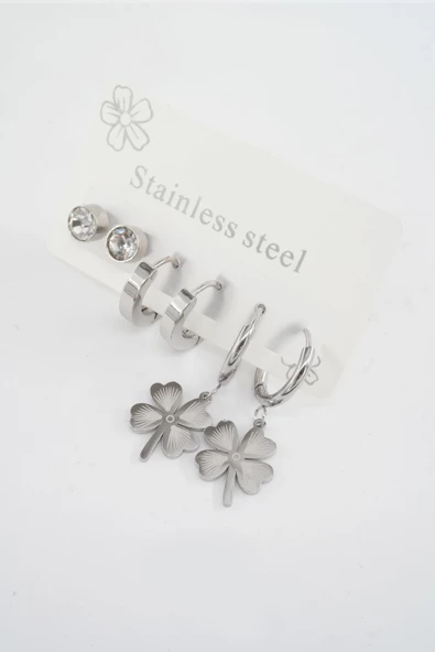 Kadın 316 L Paslanmaz Çelik Kararmaz  6'lı Küpe Seti - Resim 2