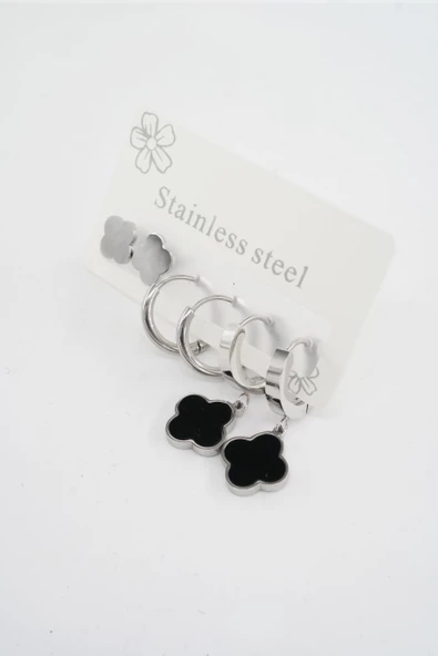 Kadın 316 L Paslanmaz Çelik Kararmaz  6'lı Küpe Seti ürün görseli