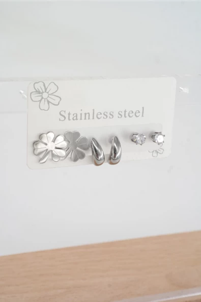 Kadın 316 L Paslanmaz Çelik Kararmaz  6'lı Küpe Seti ürün görseli