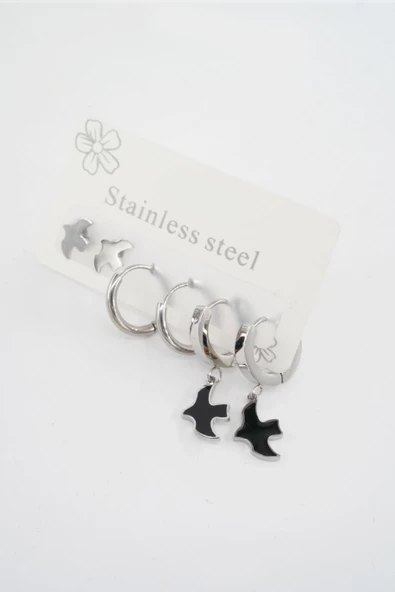 Kadın 316 L Paslanmaz Çelik Kararmaz  6'lı Küpe Seti ürün görseli