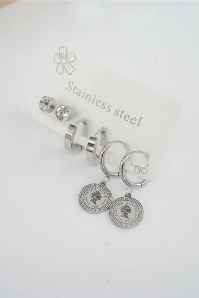 Kadın 316 L Paslanmaz Çelik Kararmaz  6'lı Küpe Seti ürün görseli