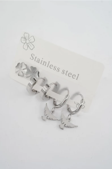 Kadın 316 L Paslanmaz Çelik Kararmaz  6'lı Küpe Seti ürün görseli