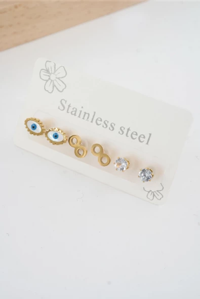 Kadın 316 L Paslanmaz Çelik Kararmaz  6'lı Küpe Seti ürün görseli