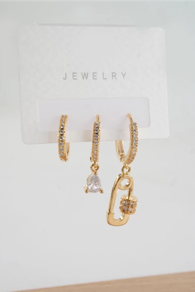 Kadın  Vip Seri Zirkon Taşlı 3'lü Küpe ürün görseli