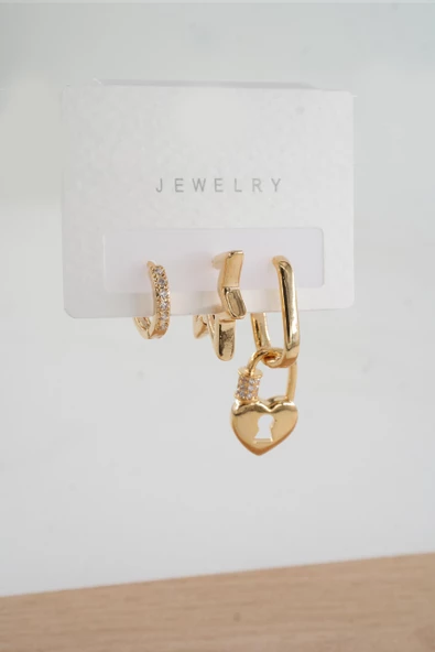 Kadın  Vip Seri Zirkon Taşlı 3'lü Küpe ürün görseli