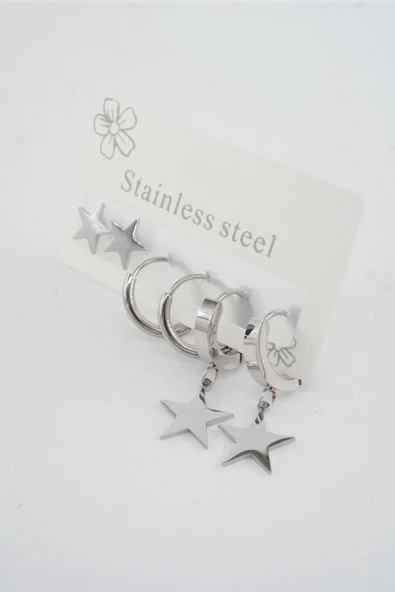 Kadın 316 L Paslanmaz Çelik Kararmaz  6'lı Küpe Seti - Resim 3