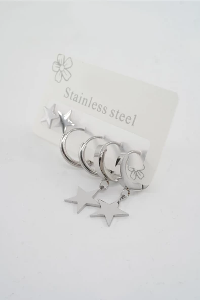 Kadın 316 L Paslanmaz Çelik Kararmaz  6'lı Küpe Seti - Resim 2