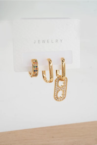 Kadın  Vip Seri Zirkon Taşlı 3'lü Küpe - Resim 2