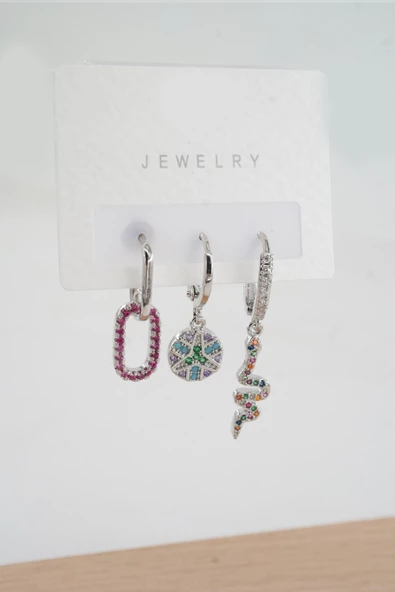 Kadın  Vip Seri Zirkon Taşlı 3'lü Küpe ürün görseli