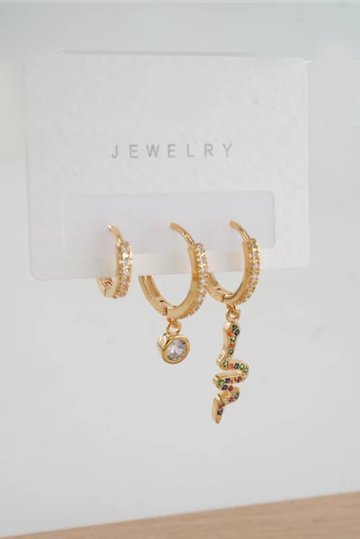 Kadın  Vip Seri Zirkon Taşlı 3'lü Küpe ürün görseli