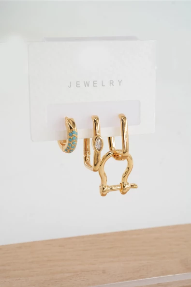 Kadın  Vip Seri Zirkon Taşlı 3'lü Küpe ürün görseli