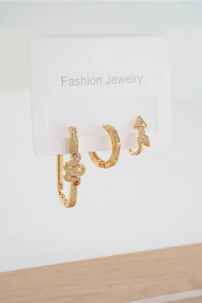 Kadın  Vip Seri Zirkon Taşlı 3'lü Küpe ürün görseli